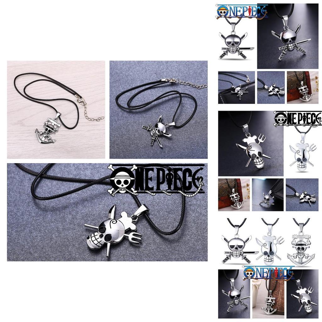 Stylish One Piece Black Alloy Skull Necklace For Young Adults, Featuring Sanji And Whitebeard