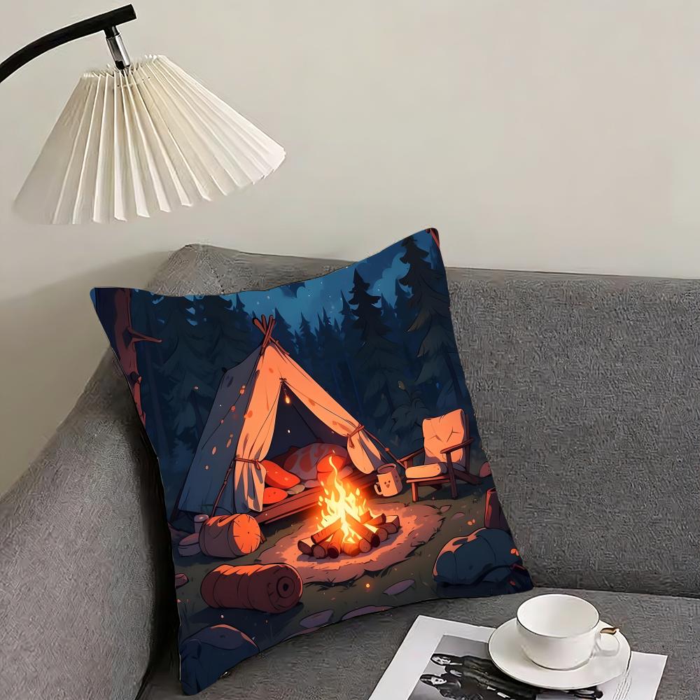 Camping Fashion Cushion Cover Pillowcase Ultra Soft Skin Friendly Fabric Cloud Like Comfort Concealed Zipper