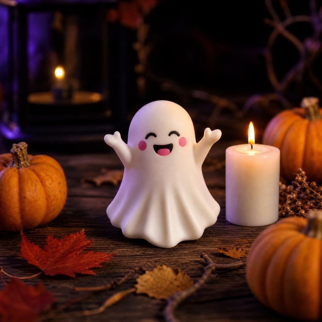 Mini Ghost Figurine Halloween Decorative Accent for Home Office Tabletop Desktop Ornament Ceramic Material Cute Design
