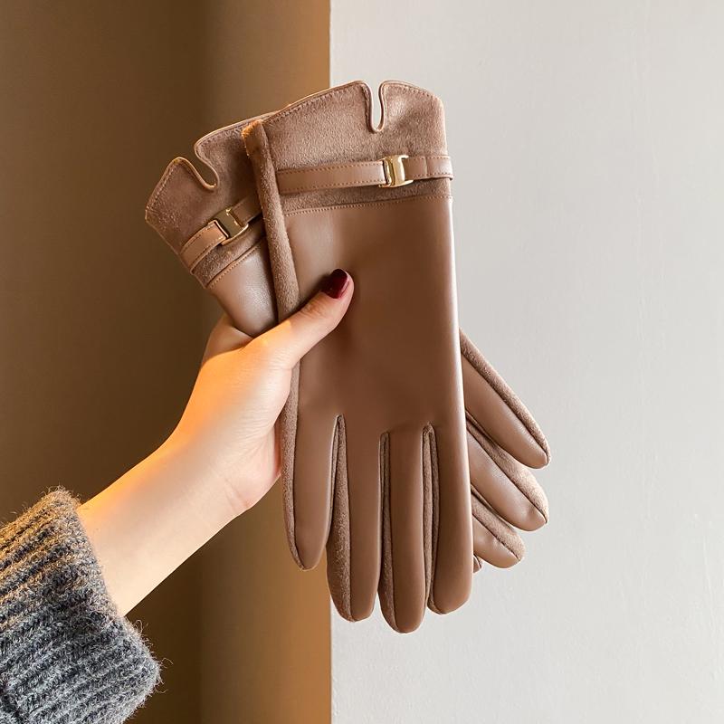 Women's Fingerless Faux Leather Winter Gloves - Thick Velvet Lining, Cold-Proof for Cycling & Driving