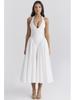 Autumn 2024 French Socialite Deep V-Neck Halter Pleated Slimming Dress