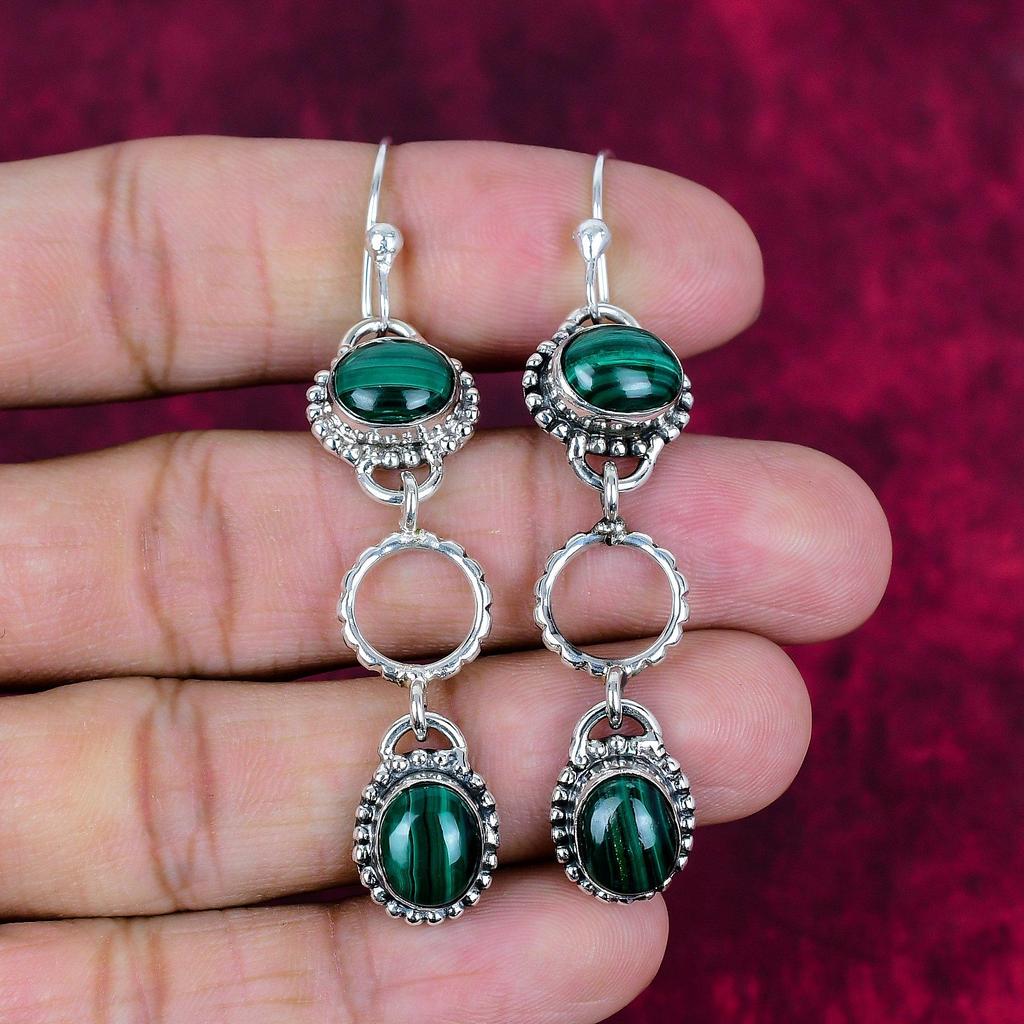 Malachite Earrings, 925 Sterling Silver Jewelry, Gift For Women Handmade Earrings Gemstone Jewelry