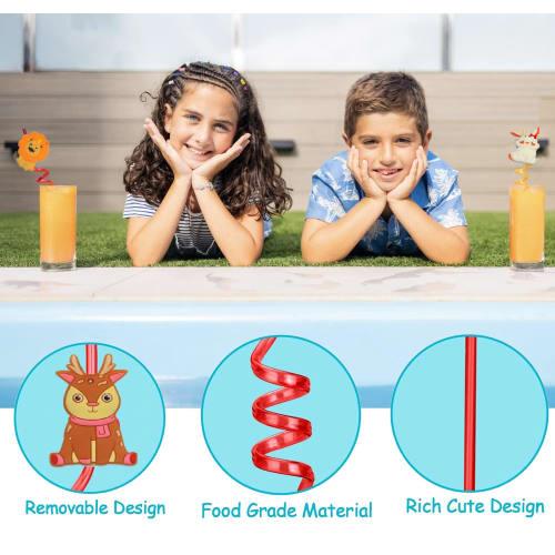 16 Animal Straws, BetterJonny Reusable Jungle Animal Plastic Straws In Colors for Kids, Long Straws, for Smoothies, Cocktails, and Hot Drinks