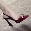 Fashion Metal Buckle Butterfly Knot Head High Heel Sandals Summer New Pointed Head Shallow Mouth Set Foot Non-slip Heel Shoes