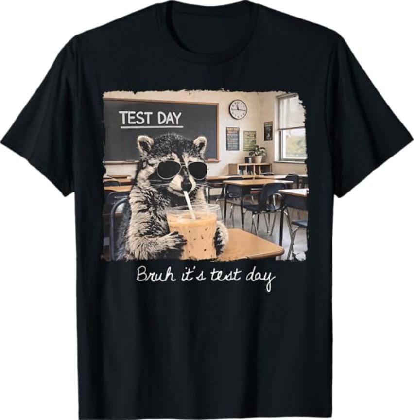 Bruh Its Test Day Funny Raccoon State Testing Day Staar Test Meme T-Shirt S
