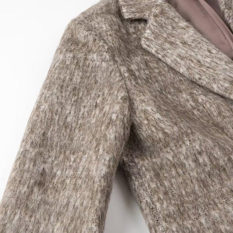 Women's Fashion Lapel Mid-length Suit Coat Autumn Casual Commuting Warm Jacket Elegant Long Sleeve Loose Blazer Coat