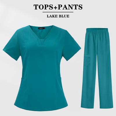 Summer Nurse Women Fashion Uniforms Cool Fabric Short Sleeve Medical Scrubs Clothes Nursing Elastic Pants