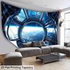 2D Astronaut Raumschiff Wandteppich Futuristischer Weltraumstations-Fensterszene für Raumdekoration
