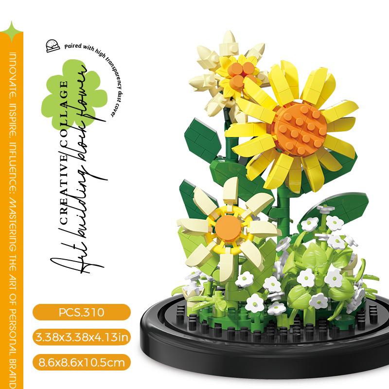Micro Particle Building Block Bouquet Handmade Gift, Children's Puzzle Toy Handmade DIY Sunflower Desktop Decoration Ornament