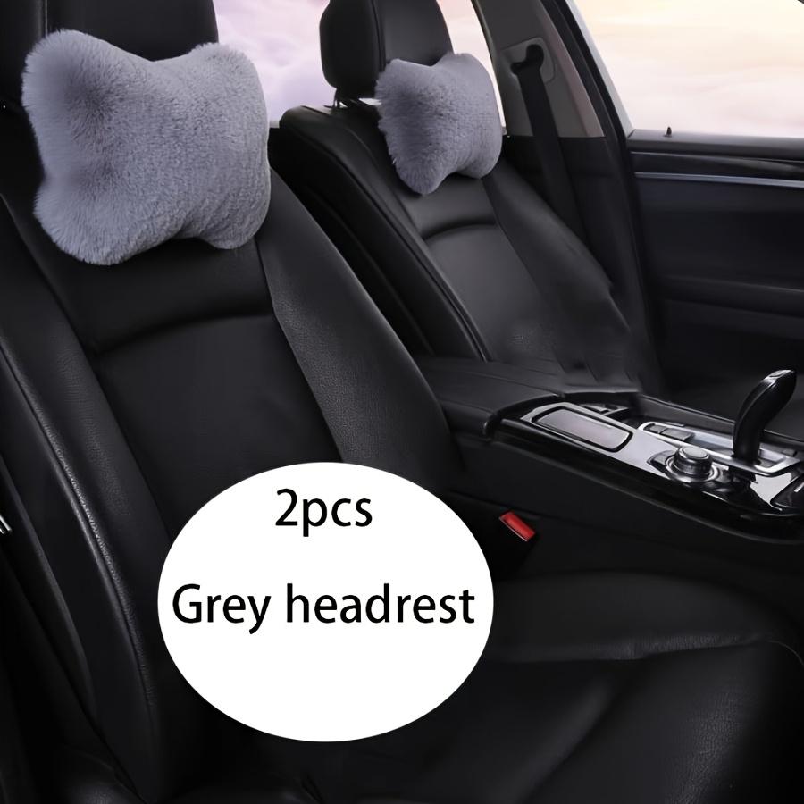 2 stuks Luxe Pluche Auto Hoofdsteunkussens Zacht Schuim Gevuld voor Nekondersteuning Reisaccessoires voor Lange Ritten, Stijlvol Auto-interieur, Knus Reiskussen grijs