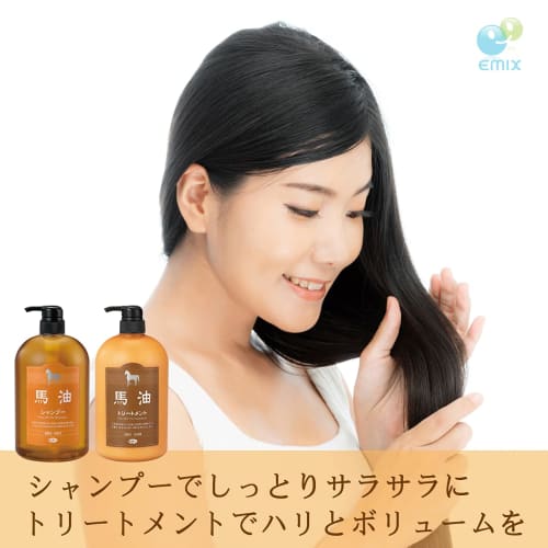 azuma shoji horse oil shampoo & horse oil treatment tabibijin 2-piece bottle set [comes with 2 imabari towel handkerchiefs]  checked pattern