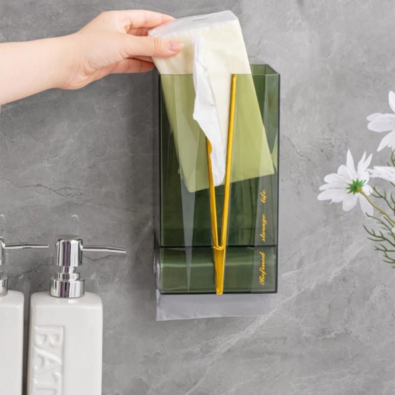 Wall Mounted Tissue Box Adhesive Tissue Shelf Napkin Holder Dispenser Rack Nordic Kitchen Home Space-saving Shelf Tissue Holder