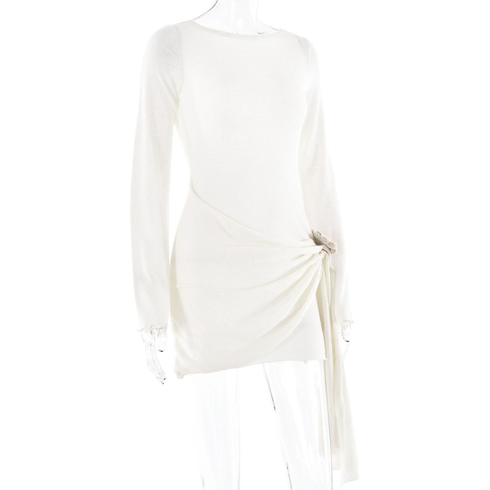 Sexy Elegant Slim Long Sleeved Knitted Short Dress For Women Winter Fashion Office-lady Solid Wrapped Hip Dresses