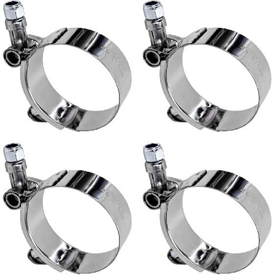 4 PCS 2" T-Bolt Hose Clamp, Stainless Steel Adjustable Pipe Clamp with Working Range 57-65mm, Heavy-Duty Turbo Intake Intercooler Clamps ert Locknut