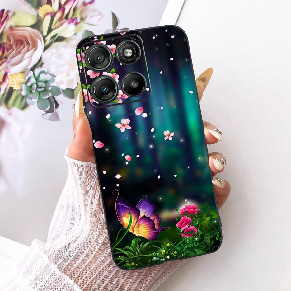 For Motorola Moto G57 Power Case XT2537-5 Cute Cat Flowers Painted Cover Soft TPU Phone Cases For Moto G67 Power G57Power Fundas
