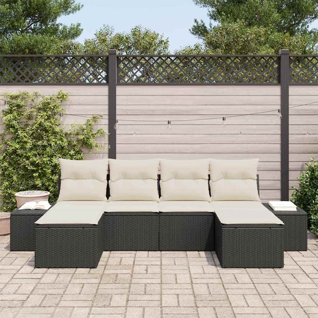 6 Piece Garden Sofa Set with Cushions Black Poly Rattan