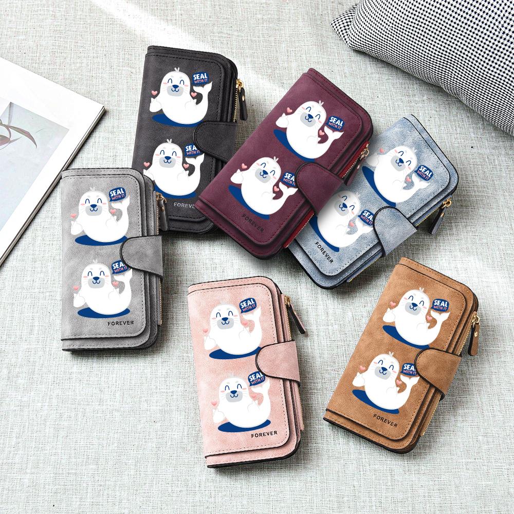 Cute Seal Print Long Wallet Fashion Large Capacity Card Holder Casual Portable Purse for Daily Use