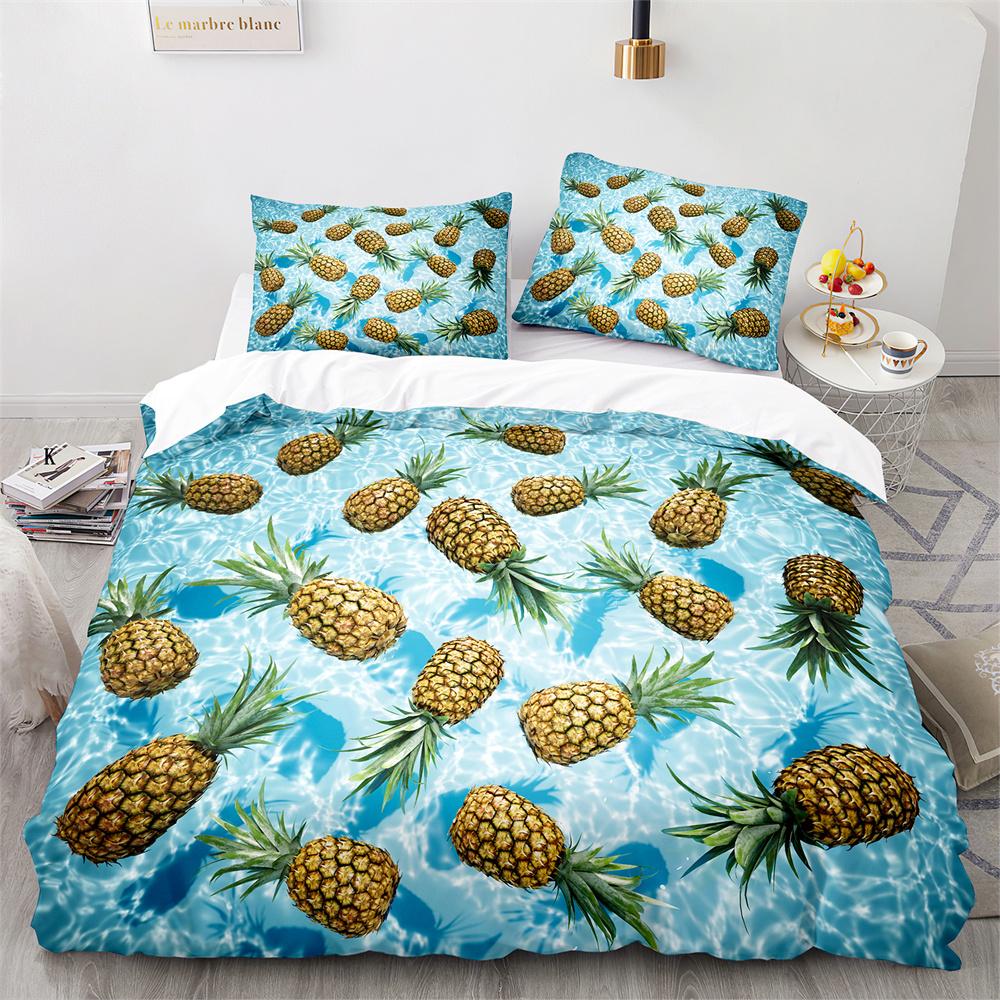 3D Dazzling Gold Pineapples Duvet Cover King Queen Yellow Abstract Tropical Fruit Bedding Set For Teens Polyester Quilt Cover