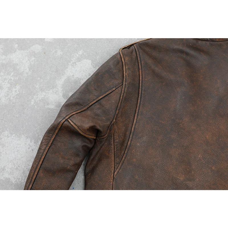 Chinesische Größe Rindsleder Ledermantel Herren Retro Distressed Motorrad Fahrradbekleidung Trendy Jugend LapeSpring und Herbst Mantel