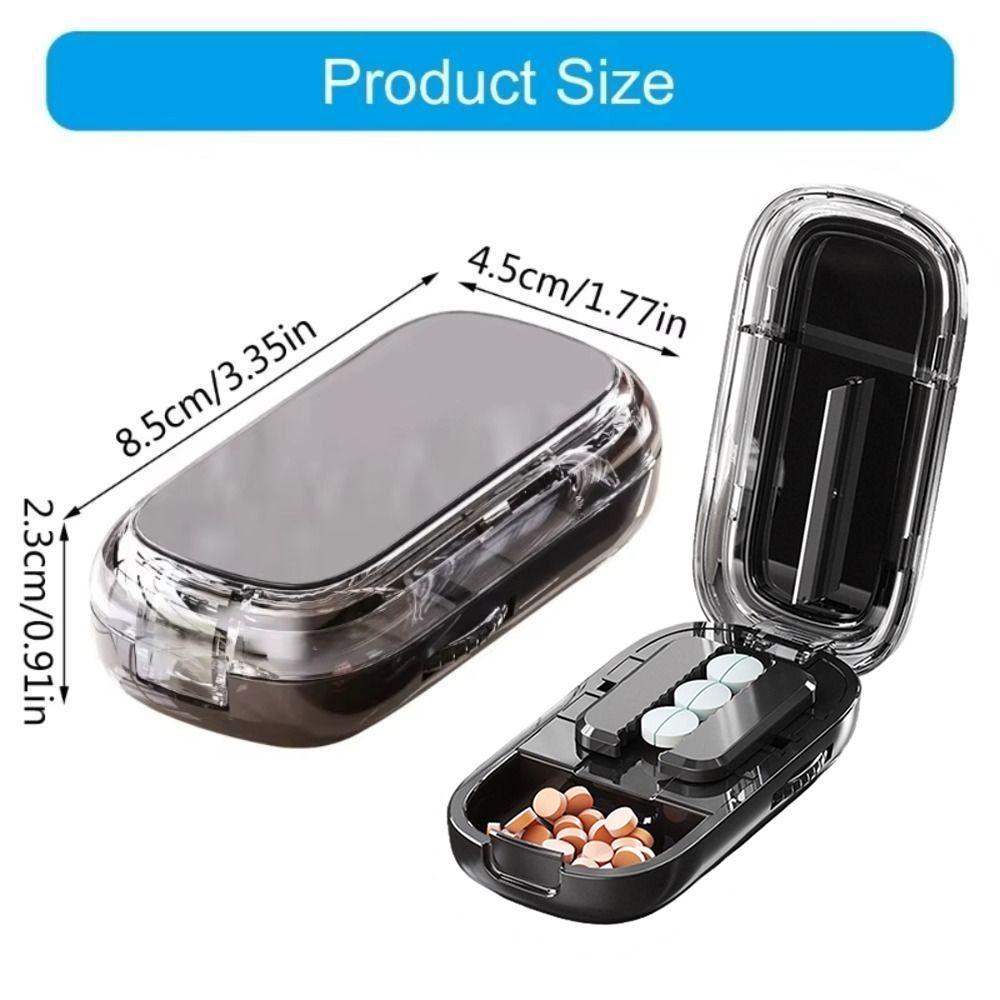 2-in-1-Design Halbe Pillenteiler Einstellbarer Teiler Organizer Medikamenten-Organizer Staubdichte Pillendose für kleine oder große Pillen