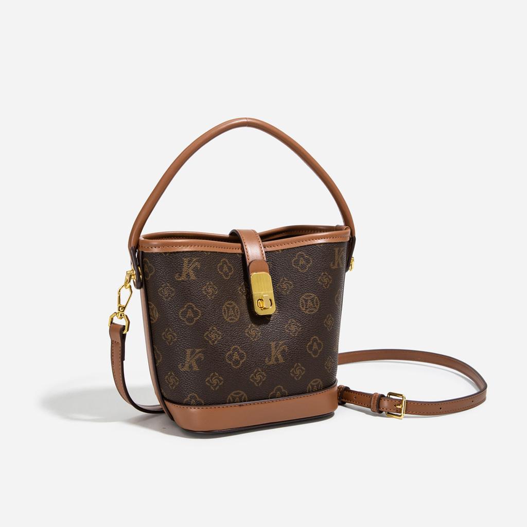 New Fashion Style Letter Lock Bucket Bag Portable Shoulder Oblique Span Women's Bag