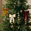 Velvet Christmas Bow Bell Ornament Antique Gold Bells Xmas Tree Pendant  Home Decoration