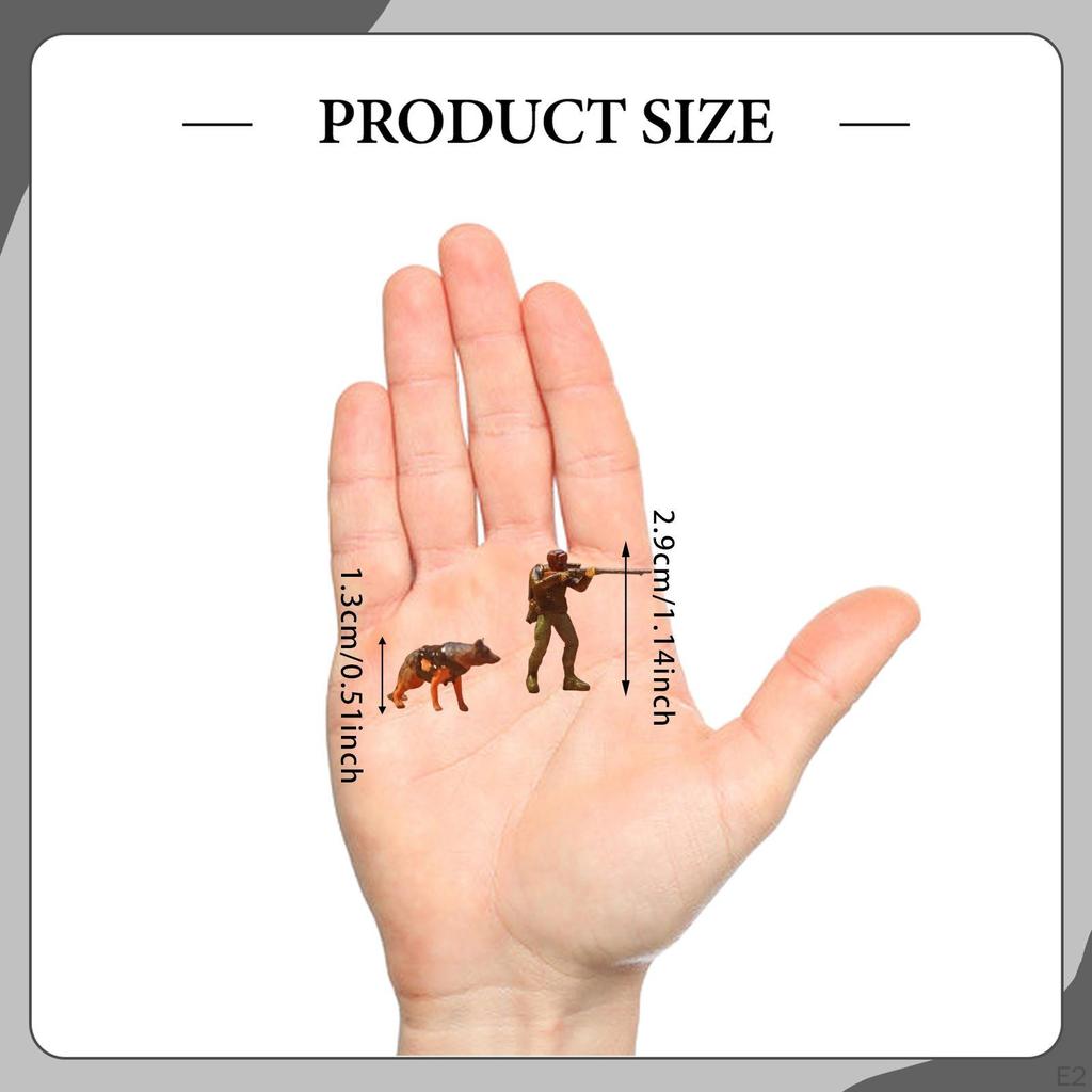 2 Pieces and Dog Miniature Figures Diorama Painted Small Mini People Figurines for Games Crafts