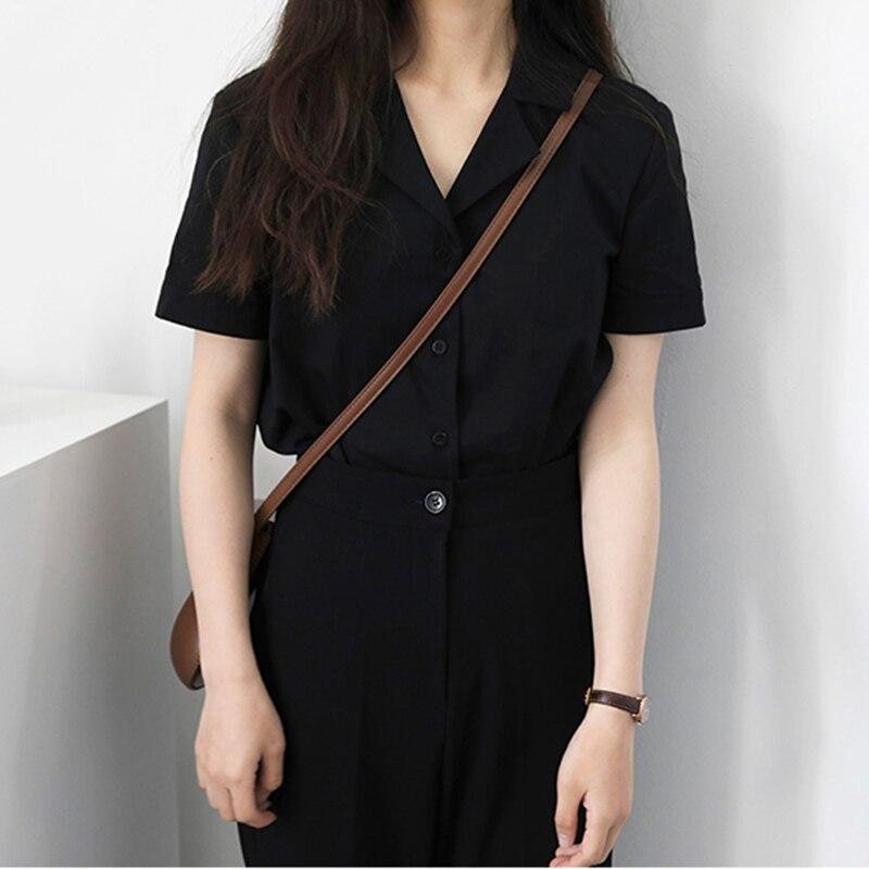 Camicetta da donna Camicetta alla moda a maniche corte con scollo a V, casual, da ufficio, camicie bianche, top in stile coreano giapponese