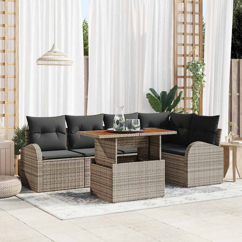 Conjunto de Sofá de Jardim com Armazenamento 6 Peças Polirratã Cinza