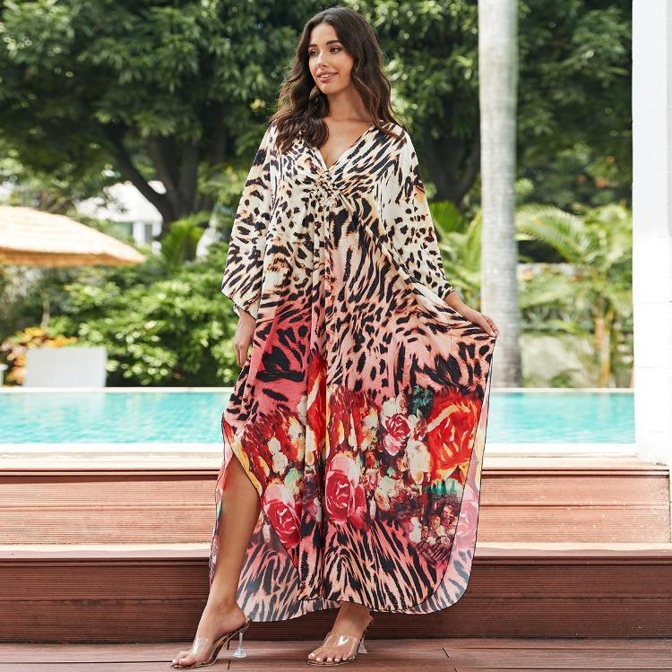 Beach Vacation Women Summer Kaftans Maxi Dresses Printed Cover Ups Swimwear Big Sales Factory Supply Bathing Suits
