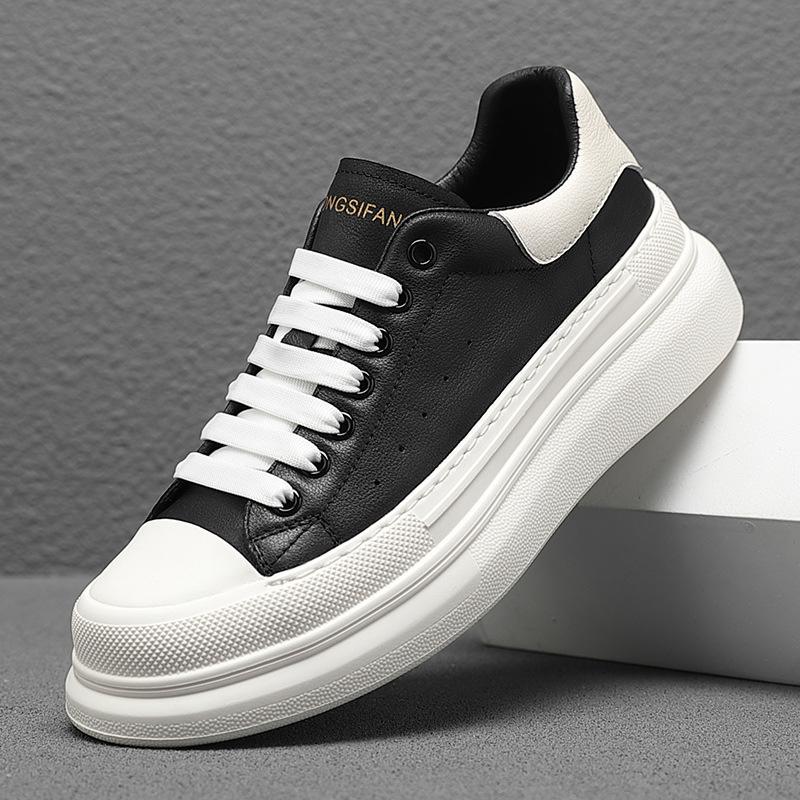Men Genuine Leather Casual Shoes White Flat Skate Platform Shoes Street Cool Thick-soled Sneaker