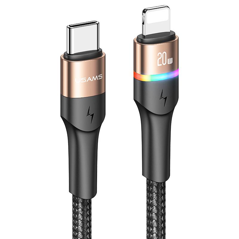 USAMS 6A USB Typ C Kabel LED Indikátor Lightning Kabel Pro iPhone 13 12 Huawei Samsung Xiaomi Mobilní Telefon PD 100W Rychlá Nabíječka