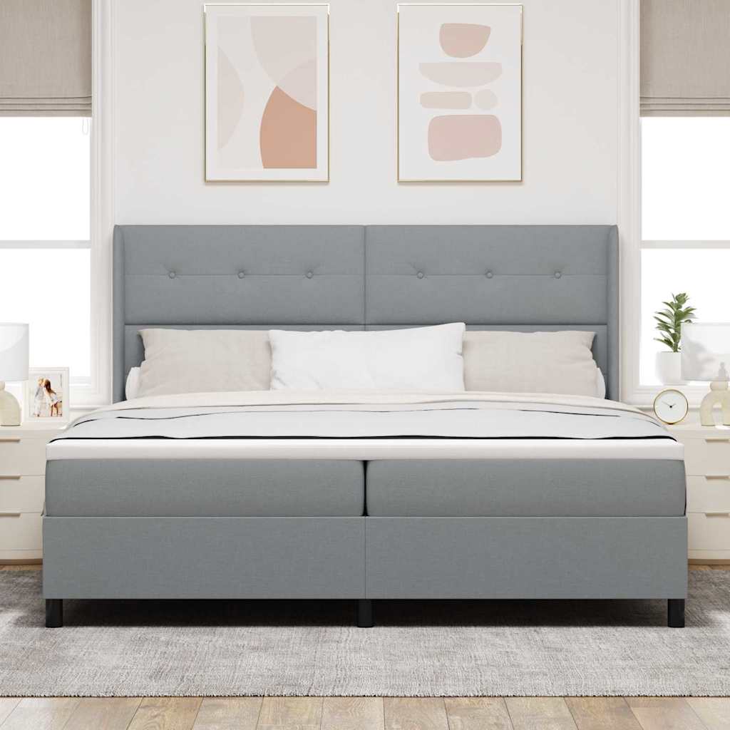 Box Spring Bed with Pillows Light Gray 200 x 200 cm Fabric