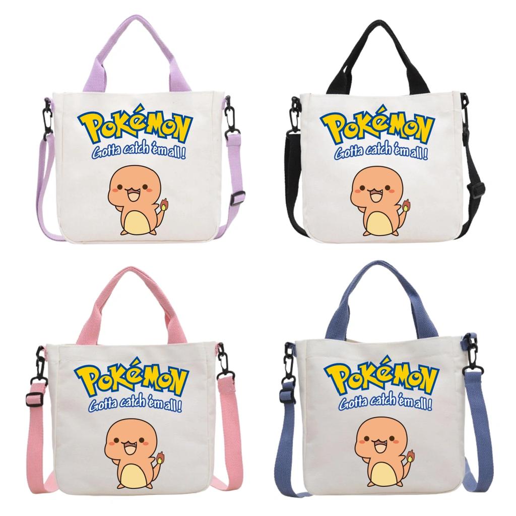 Pokemon Canvas Crossbody Bag Pikachu Cartoon Pattern Print Handbag Fashion Portable Large Capacity Travel Shopping Storage Kid Friendly Entertaining