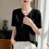 Short-sleeved T-shirt Women's Heavy Jacquard Loose Base Layer Blouse, Summer New Style V-neck Knitted Sweater