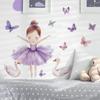 Ballet Dancer Girl with Swan and Butterflies Wall Sticker Self-Adhesive Removable Bedroom Living Room Hallway Dorm Elegant Home Decor Art