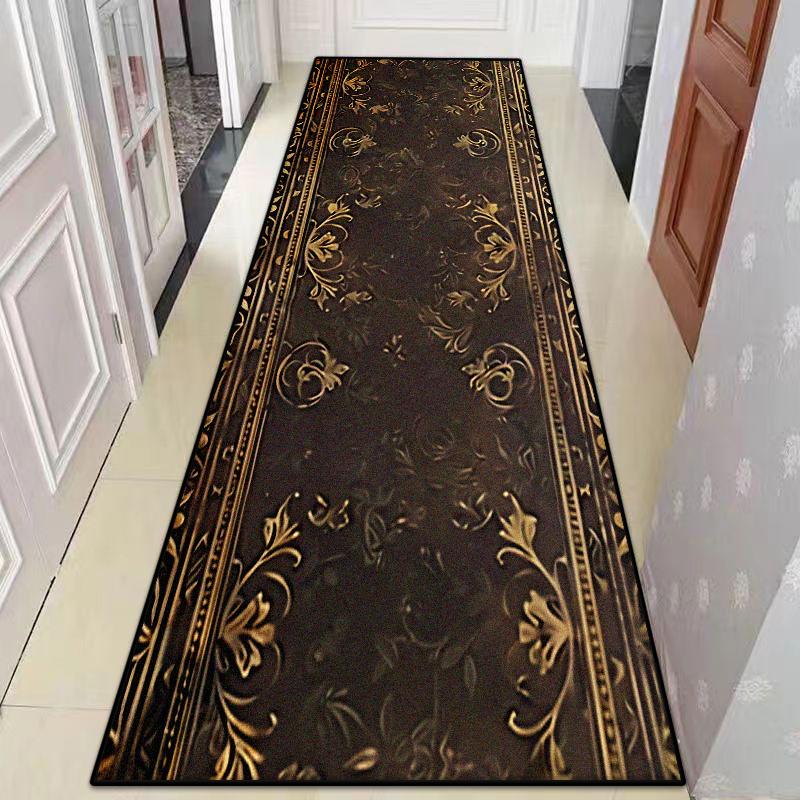 Retro Luxury Golden Pattern Home Corridor Decor Rug Stair Carpet Non-slip Soft Lint-free Washable Entrance Long Mat Big Size