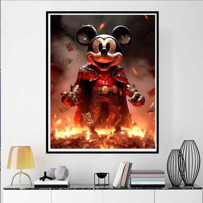 Disney Diamond Painting Dark Warrior Style Mickey Mouse Illustration, 5D Diamond Painting Art Embroidery Cross Stitch Room Decoration