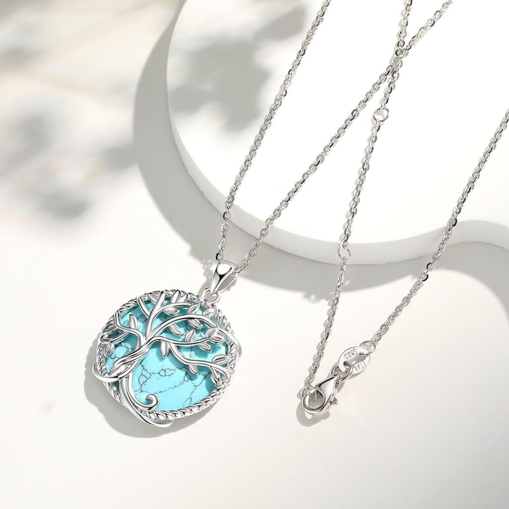 FANCIME Turquoise Tree of Life Hawaiian S925 Perfect for and Gift Wrapping Included Women's Necklace, Jewelry, Silver, Mother's Day, Christmas,