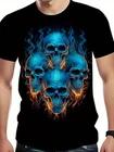 1pc Men's 3D Printed Skull Graphic T-Shirt - 100% Cotton Black Tee with Blue & O