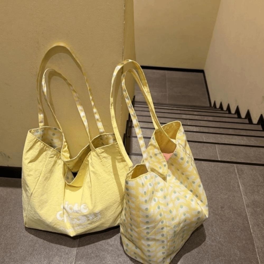 Large Capacity Double Sided Reversible Tote Bag Lightweight Nylon Handbag  Casual