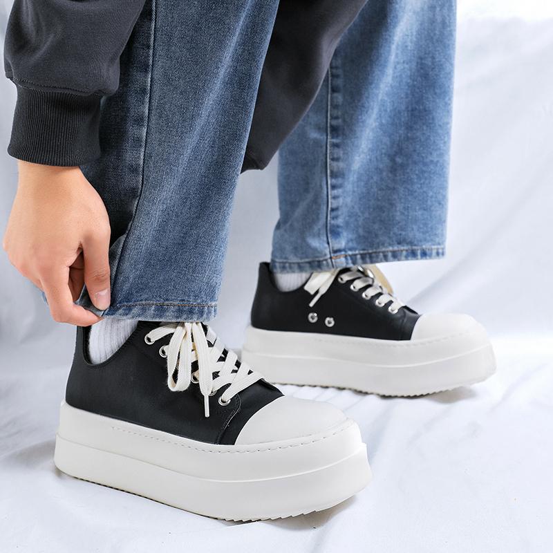 Men Leather Thick Bottom Shoes Lace-Up Light Comfortable Casual Shoes Outdoor Walk Sneakers Daily Commute Walking Shoes