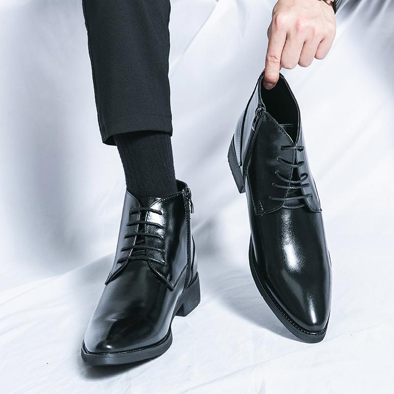 Men Ankle Boots Soft Leather Side Zipper Lace-up Business Shoes Formal Dress Shoes High Quality Comfy Walking Man Chelsea Boots