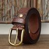 3.8CM Embossing Retro Cowboy Belt Male Genuine Leather Copper Pin Buckle Belt for Jeans Men Waist