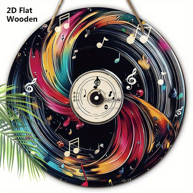 

Цветные пластинки Деревянная табличка - Ритмичная музыкальная пластинка Круглая табличка для входной двери, стены, подвесной декор для комнаты - Идеальное домашнее подвесное украшение 20cm/7.87in