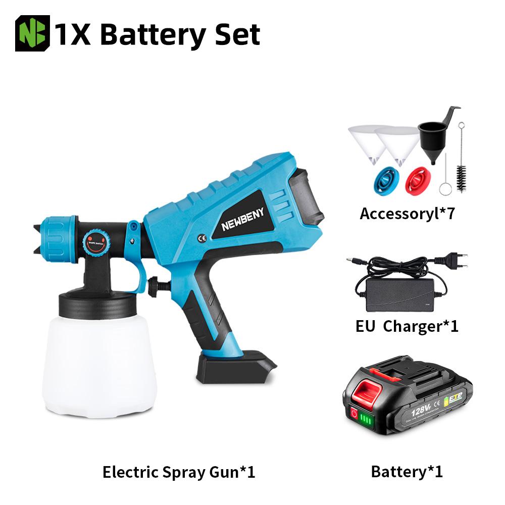 

1000 мл беспроводной электрический пистолет-распылитель ручной высокоэффективный портативный бытовой стальной краскопульт для аккумулятора 18 В 1pcs 128vf Battery