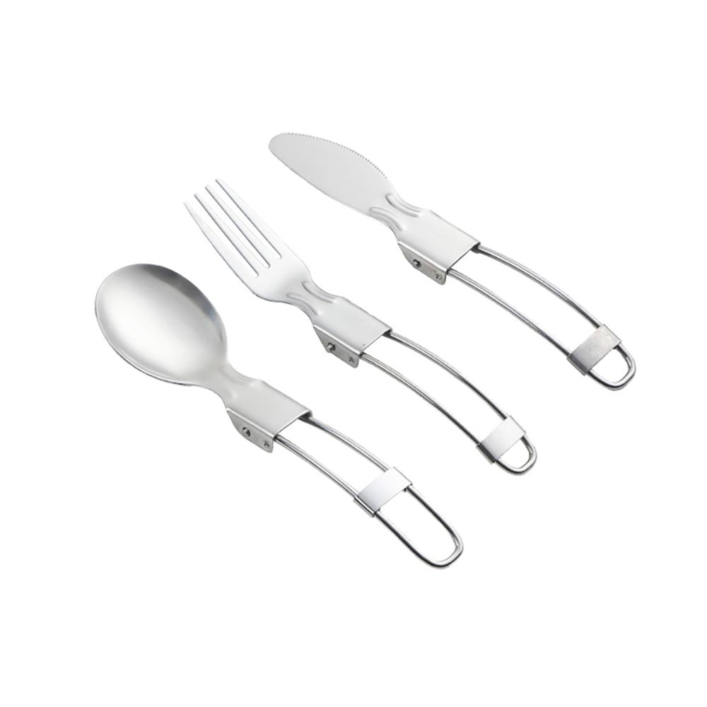 Stainless Steel Folding Spoon Folding Tableware Small Knife Salad Spoon with Fork Folding Spoon Outdoor Portable Set