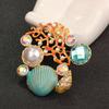 Vintage Gold-Tone Ocean Theme Brooch - Coral, Shells, Pearl & Crystals, Nautical Design, for Beach Style & Lovers, Ideal Gift