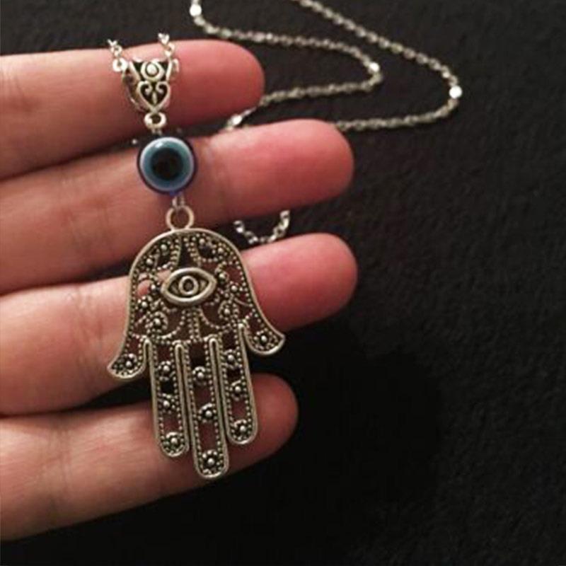 Fatima's Hand Evil Eye Cross Pendant Necklace