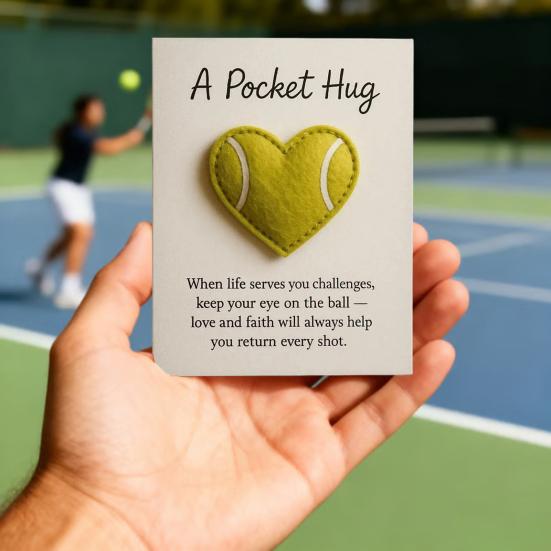 1/2/3Pcs Love Heart Tennis Pocket Hug with Positive Card Emotional Support Heart Shaped Ball Figurine Pocket Token Athletes Sports Fans Gift